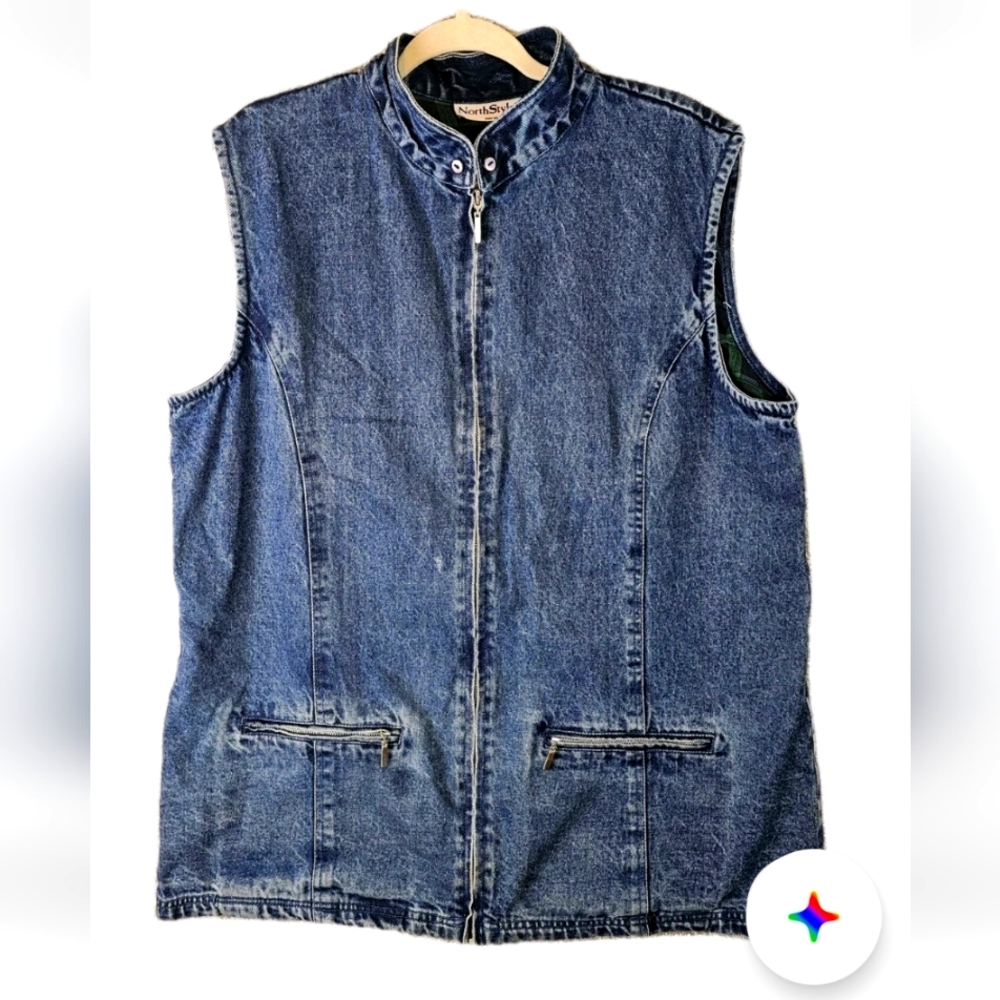 North Style Denim Vest Measurements Blue Outdoors Hiking Walking Camping...